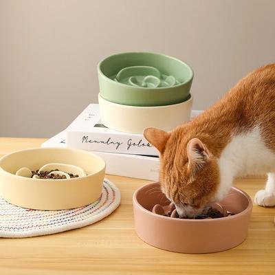 Медленная кормушка для кошек, керамическая миска для корма кошек, защита шейного отдела позвоночника, антиудушье, медленная кормушка для кошек, миска для домашних животных