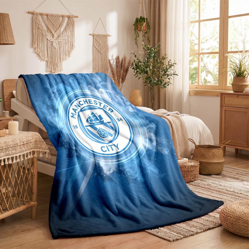 Manchester City Theme Fleece Blanket Cozy Soft Plush Blanket For Bedroom Couch Travel