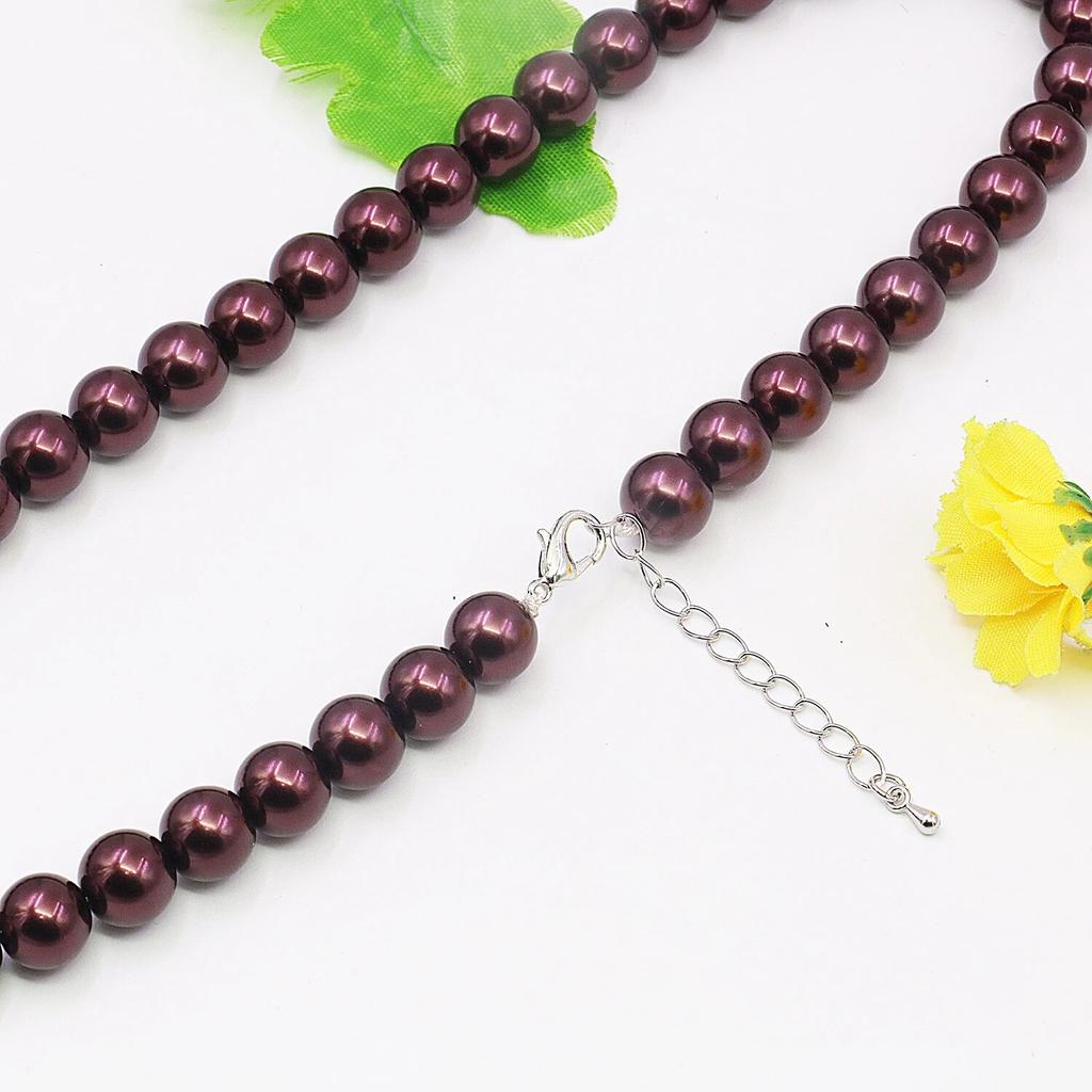 10mm Brown Shell Pearl Round Beads Necklace, Easy Wear Neck Chain,5cm Extension Line, Gifts for Women/girls,Jewelry Making/design