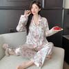 "Korean Ins-Style Imitation Silk Pajamas: Women's Long-Sleeve Cute Bear Dot Set"