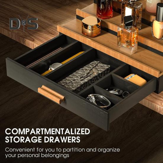 3 Tiers Wooden Perfume Display Stand with Storage Drawer Large Capacity Desktop Perfume Organizer Storage Box