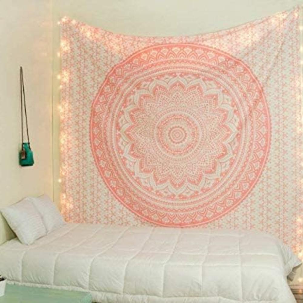 BLESS INTERNATIONAL Индийская традиционная мандала хиппи настенное украшение, хлопковый гобелен омбре покрывало в стиле бохо (Розовое золото)