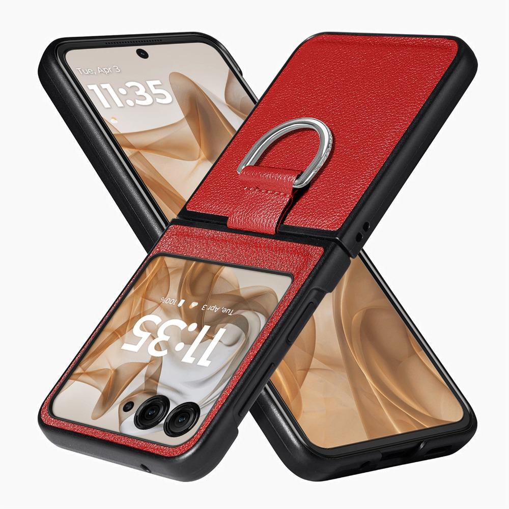 Case with Ring Lychee Pattern PU Leather for Motorola Razr 50 Ultra Mooto Razr 40 Phone Folding Screen Back Cover