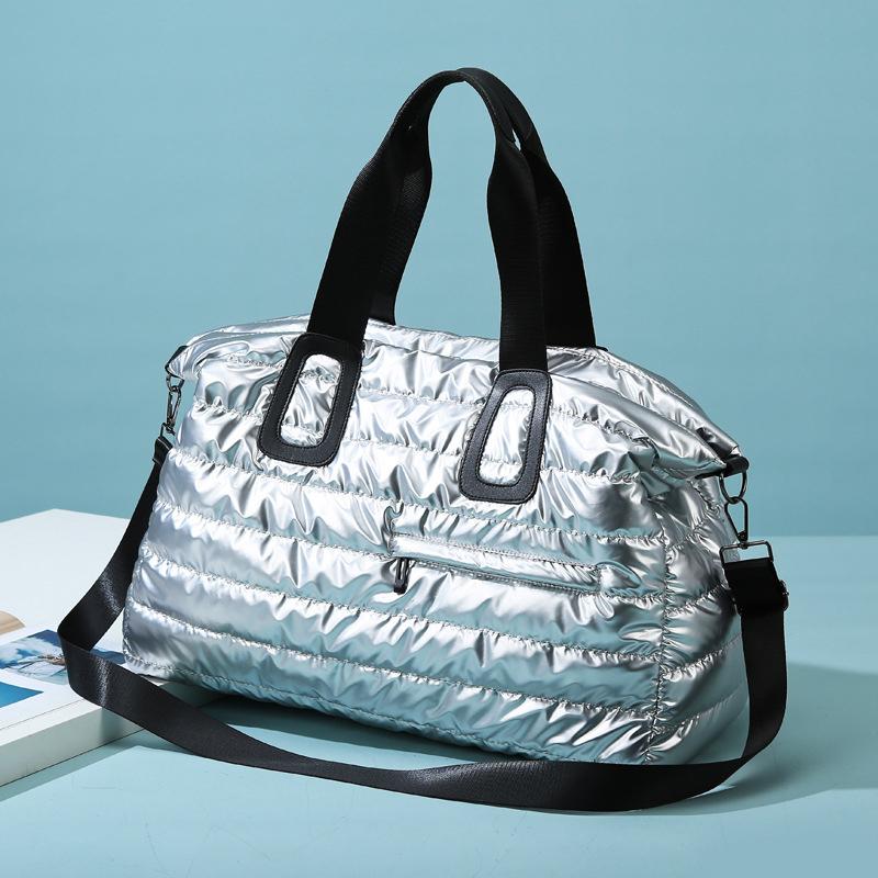 Yogodlns Solid Color Bright Surface Sports Fitness Handbags Shoulder Bag Fashion Large Capacity Waterproof Nylon Crossbody Bag