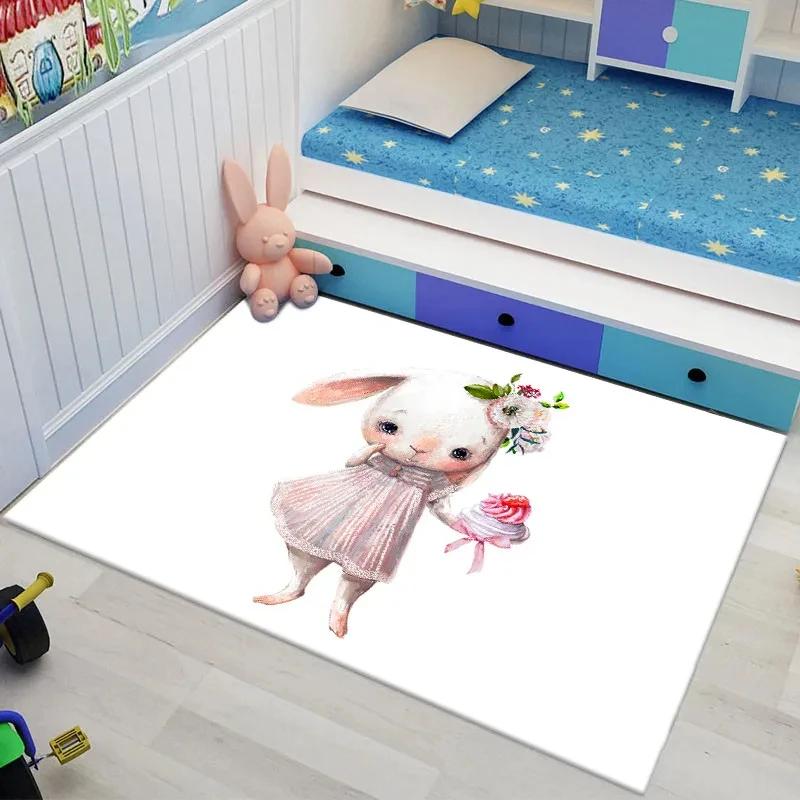 Ковер 'Зайчик' для пасхального декора гостиной, милый мультяшный принт с кроликом, коврик для ползания, придверный коврик, ковер для зоны, коврики для пола спальни, ванной комнаты