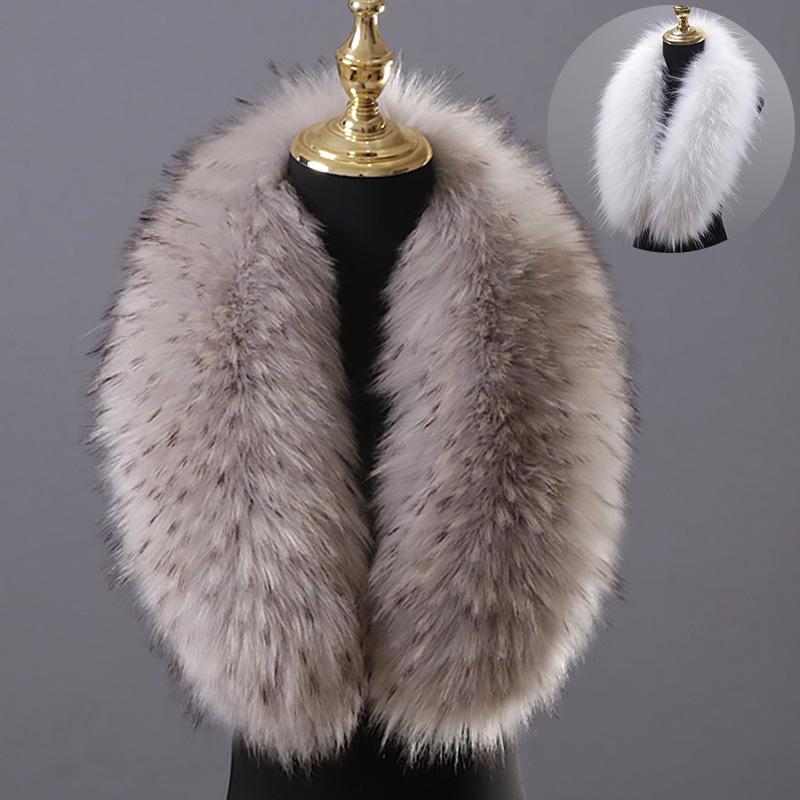 Winter Large Faux Fox Fur Collar Fake Fur Coat Scarves Luxury Women Men Jackets Hood Shawl Decor Female Neck Collar Wraps