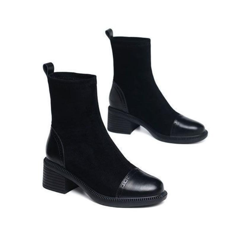 Fashion Round Toe Half High Boots for Women Black Warm 2025 New Trend Fashion Boot Chic and Elegant Gothic Luxury Mid Calf Shoes Woman