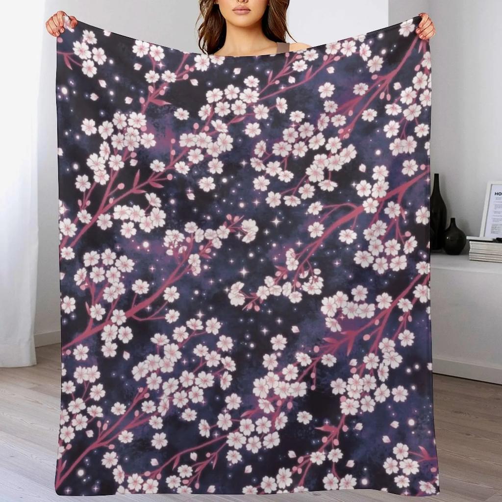 Star Sakura Galaxy pattern Throw Blanket Stylish Couch Blanket for Home Living Room