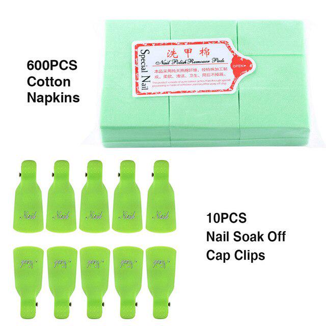 Nail Art Soak Off Cap Clips 600/900 шт. Cutton Pads Средство для снятия УФ-гель-лака Wrap Tool Жидкость для снятия лака Маникюрные инструменты