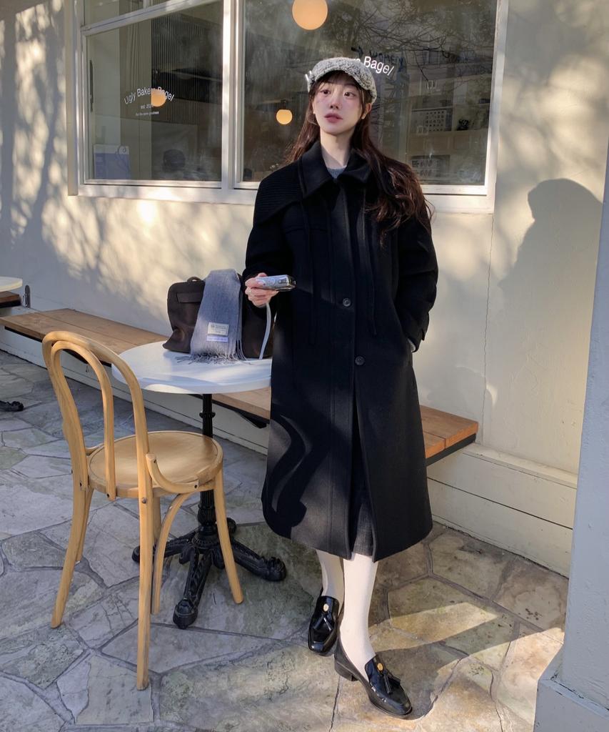 Ahwe Knit Collar Balmacaan Coat_Black