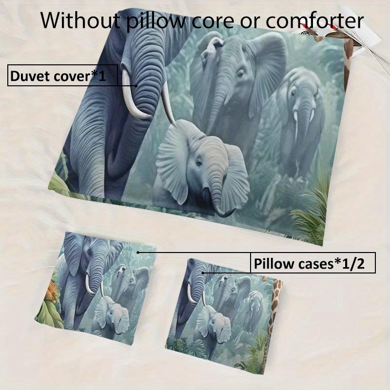 Постельный комплект с пуховым пододеяльником с рисунком «Джунгли ЖивотныеПопугайСлонЖираф» - Модный Классический Популярный Постельный комплект с цифровой печатью