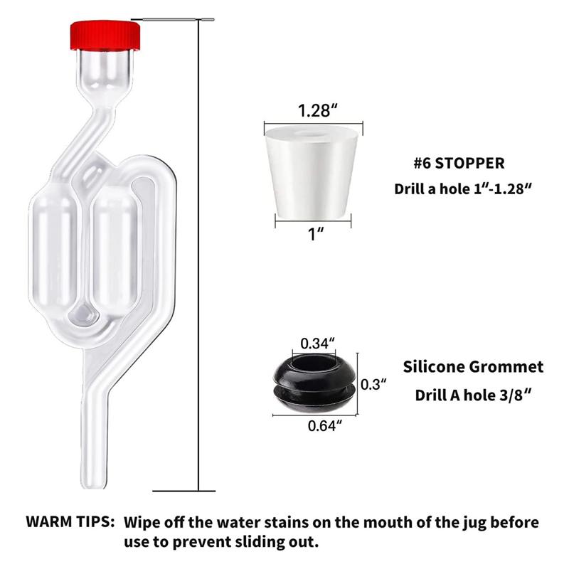 Practical-Twin Bubble Airlock Set [6 Pack], Brew Kits Airlocks For Fermenting,Fermentation Airlock With 6 Stoppers + 12 Grommets