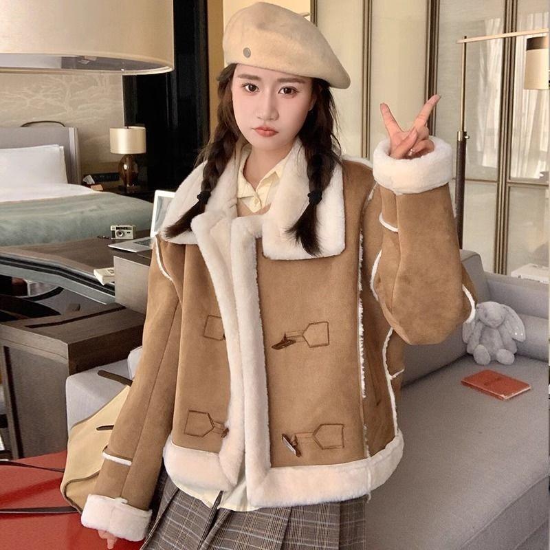Короткое локомотивное меховое интегрированное зимнее пальто из искусственного меха ягненка, осенне-зимнее новое утолщенное пальто