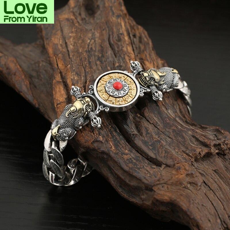 Новый оригинальный дизайн, серебряный счастливый мужской браслет, индивидуальный модный китайский стиль, ретро-амулет, ювелирные изделия, ювелирный аксессуар для пары