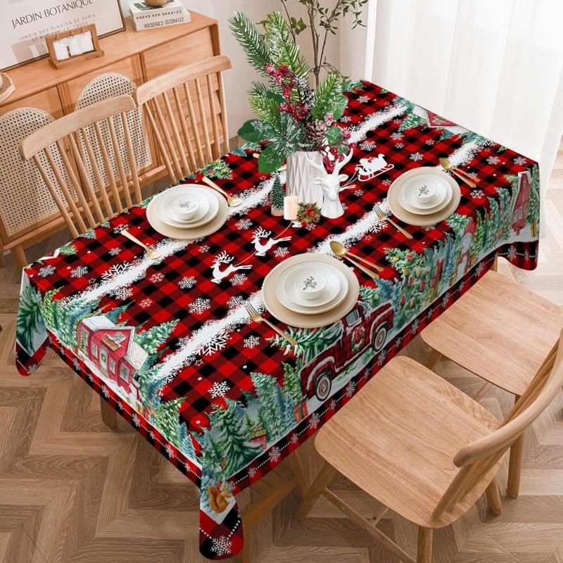 Christmas Polyester Tablecloth Snowman Print Decorative Cloth Light And DirtResistant Restaurant Atmosphere Decorative Long Tablecloth