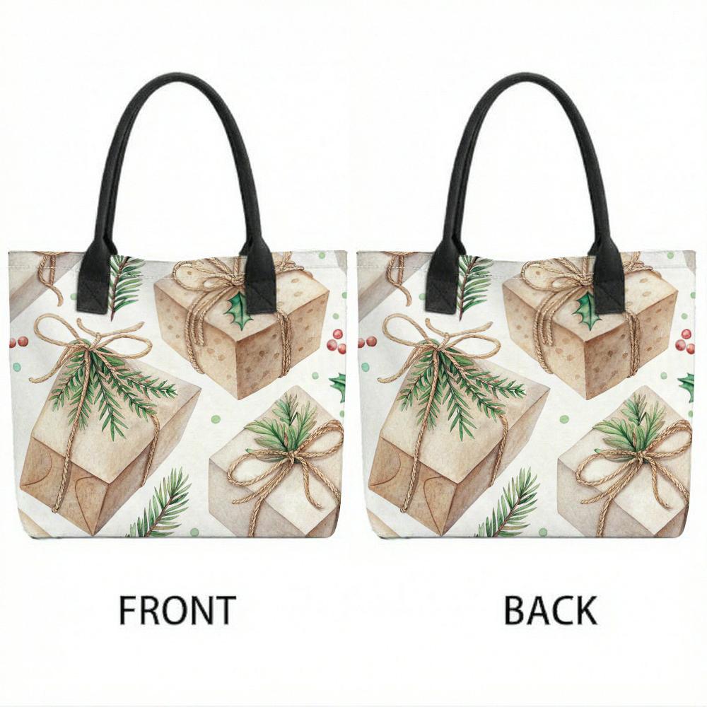 Christmas Gift Print Canvas Tote Bag Casual Portable Large Capacity Daily Handbag