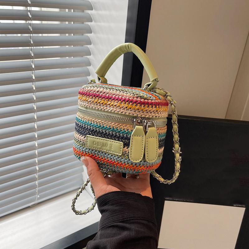 Женская соломенная сумка через плечо с цепочкой-сумкой, застежкой-молнией, регулируемым ремешком, сумка для работы и путешествий
