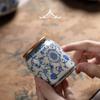 Маленькая сине-белая китайская чайница в стиле печи Жу - Портативная герметичная фарфоровая банка для хранения