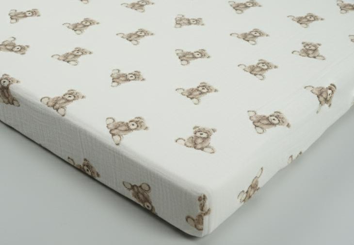 MUSLIN FITTED SHEET 100x50 bear