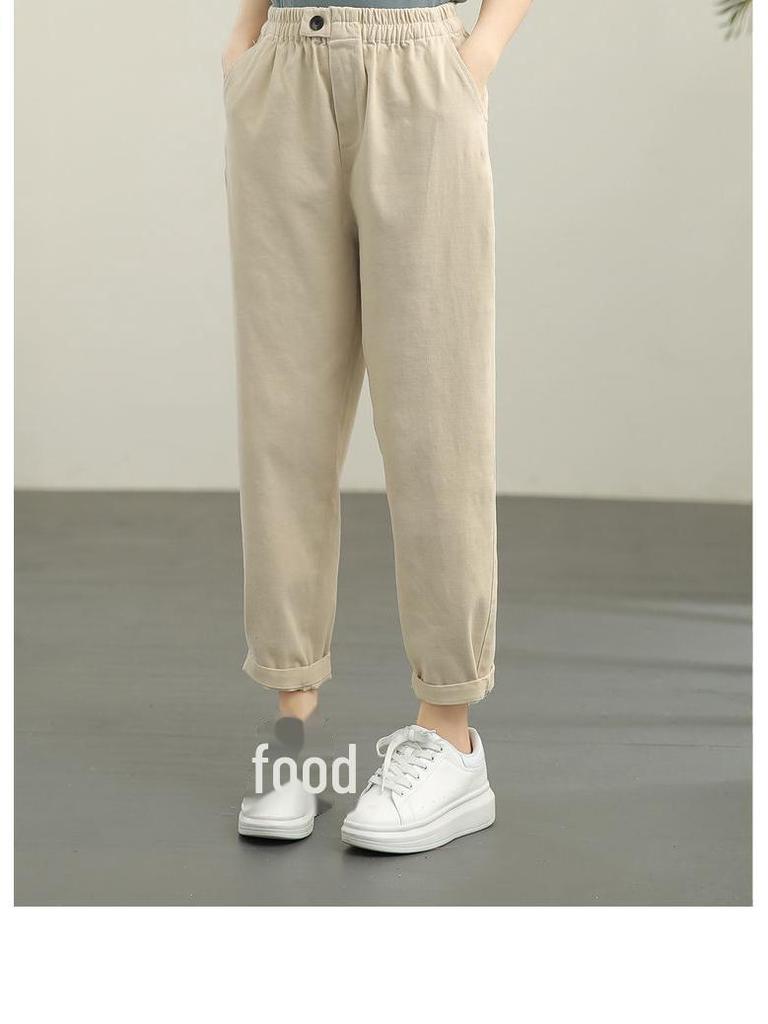 Лето 2024 г. Женские ретро-облегающие однотонные шаровары с эластичной резинкой на талии