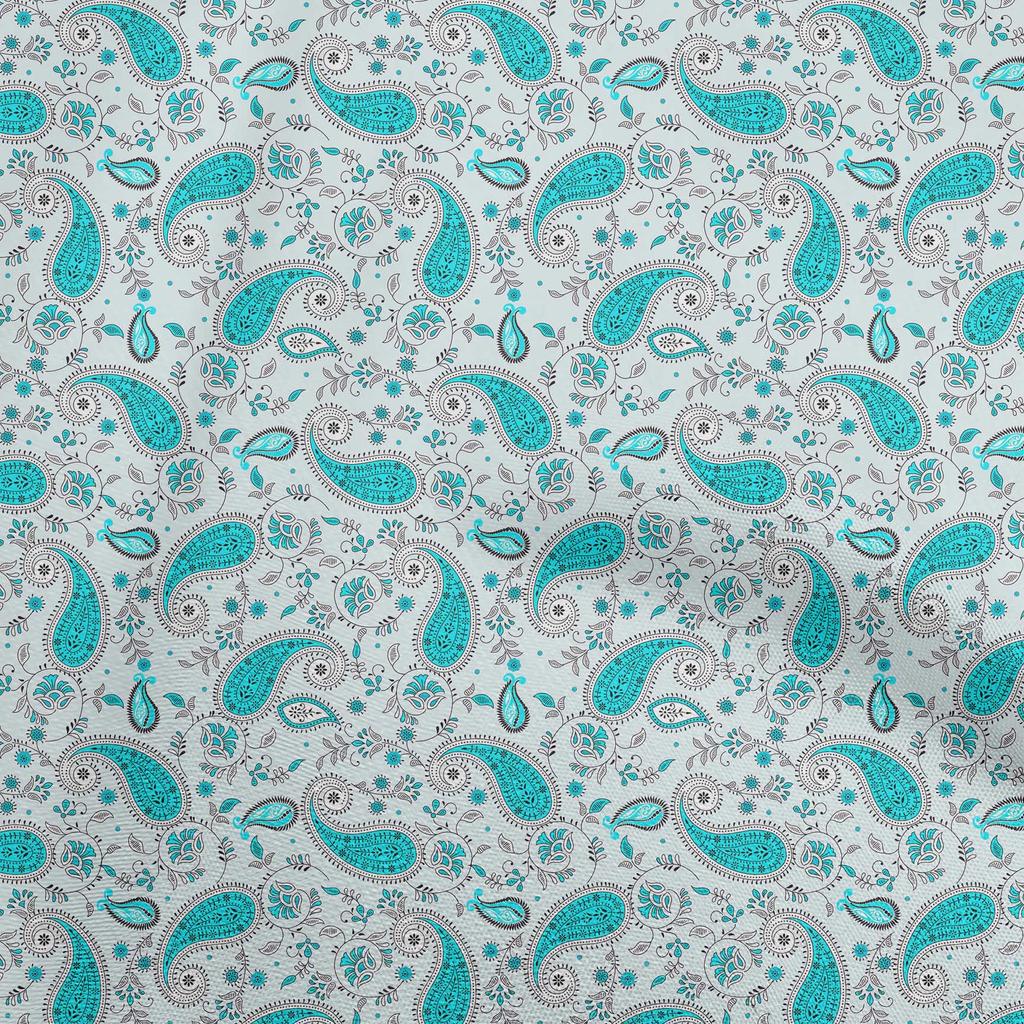 oneOone Cotton Flex Light Blue Fabric Paisleys Dress Material Fabric Print Fabric By The Yard 40 Inch