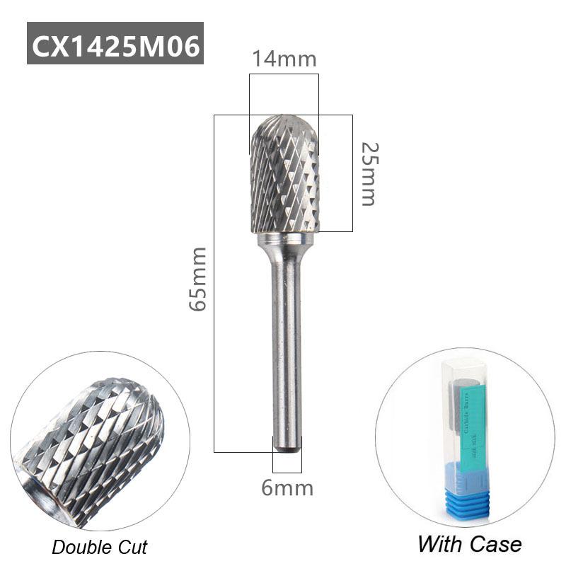 Напильник из карбида вольфрама с шаровидным наконечником и цилиндрическим наконечником 6 мм, хвостовик 1/4, инструменты для резьбы по дереву, фреза с одинарной насечкой по металлу