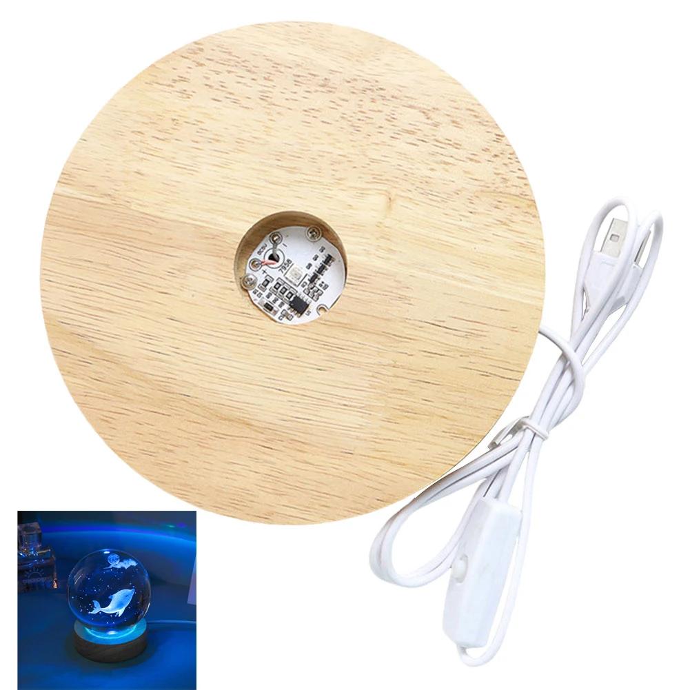 Crystal Ball Night Light Crystal Ball Lamp 3D Engraved Milky Way System Crystal Ball with Wooden Base USB Charging Gift for Kids