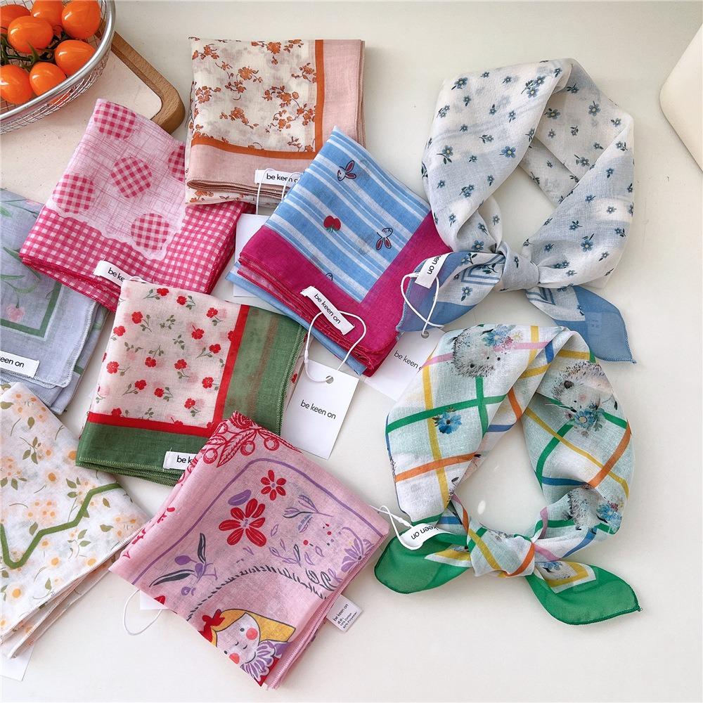 Flower Floral Print Scarves Kerchief Bandanas 55cm Headscarf Hair Ribbon Accessories for Women