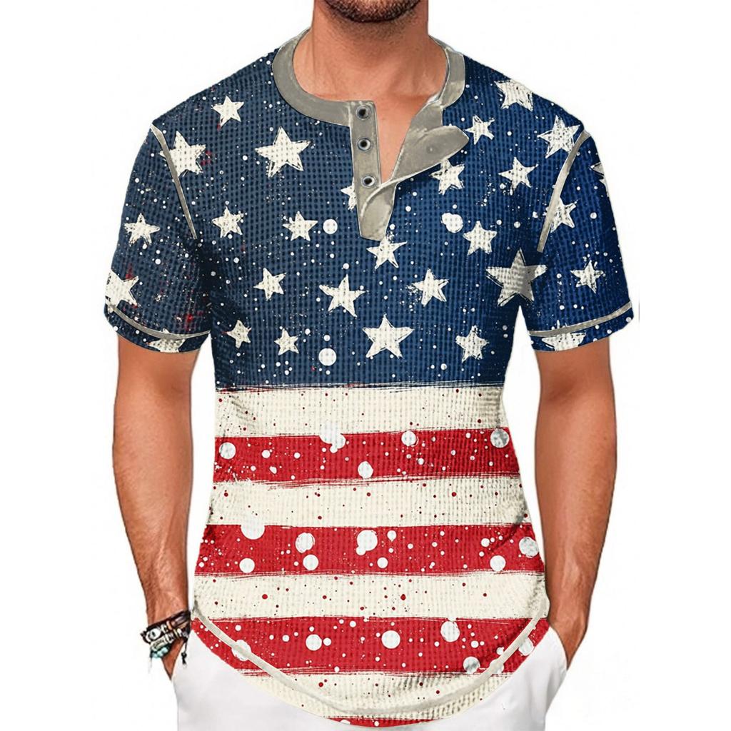 Летняя мужская футболка с воротником-стойкой и короткими рукавами с принтом «День независимости»