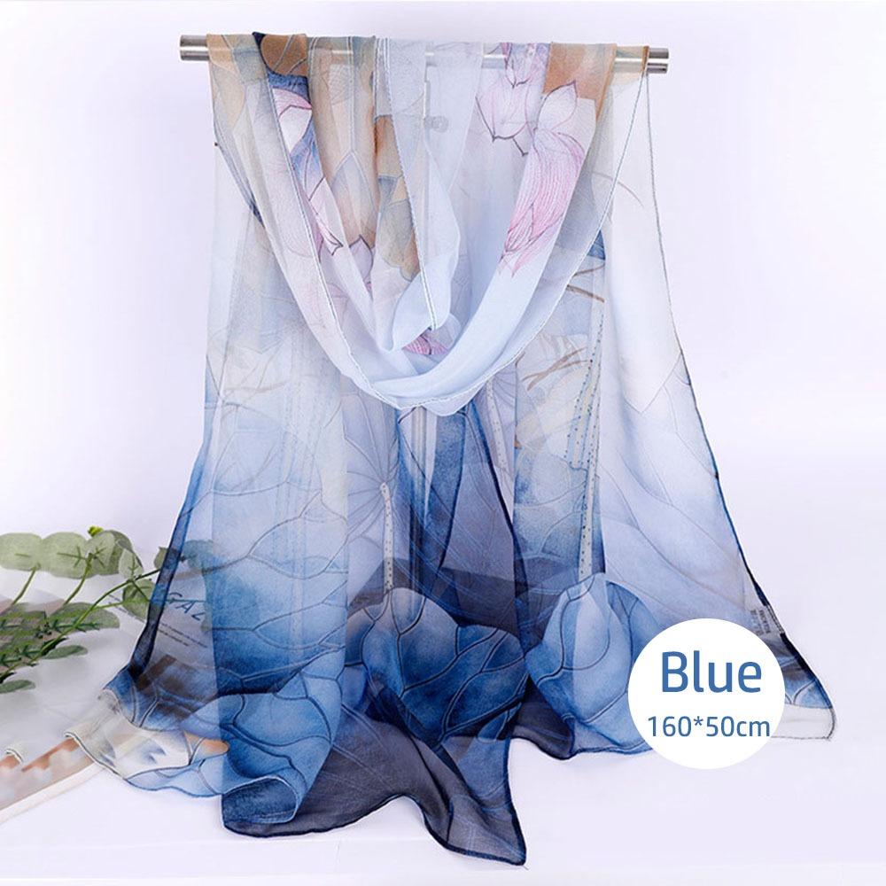 Fashion Floral Printing Silk Scarf Smooth Breathable Women Foulard Lotus Leaf Long Wraps Women