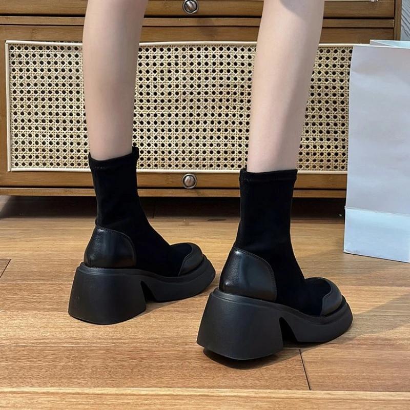 Fashion New Boots Women's Fashion Mid Tube Boots 2024 Women's Square Heel Round Head Autumn and Winter Boots