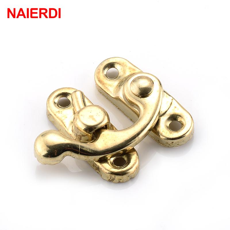 NAIERDI 2PCS Small Antique Metal Lock Decorative Hasps Hook Gift Wooden Jewelry Box Padlock With Screws For Furniture Hardware