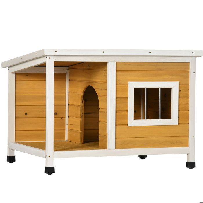 Dog Niche with Veranda and Opening Roof - ELVMI - Window, Adjustable Feet, in Orange Wood 85.5 × 62 × 60 cm
