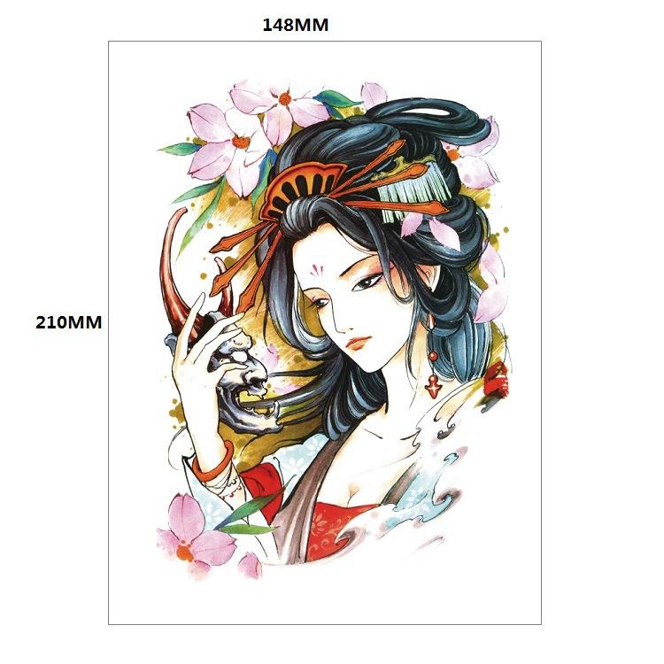 Традиционная красивая женщина персонаж слезы гейши цветная вода переводная цветочная рука анти-реальная татуировка наклейка татуировка