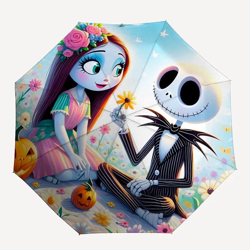 1 Auto Open Jack Skellington, Sally Themed Colorful 8-rib Portable Umbrella for Men and Women, A Compact Commuting Companion Suitable for Da
