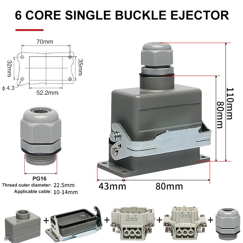 HE Rectangular Heavy Duty Connector 6 10 16 24 36 48 Pins Core Waterproof Aviation Industrial Plug Socket Top Lateral Line 16A