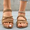 Rimocy Summer Flat Heel Sandals for Women Casual Plus Size 42 Beach Slippers Woman Pu Leather Strap Slip-On Gladiator Sandals