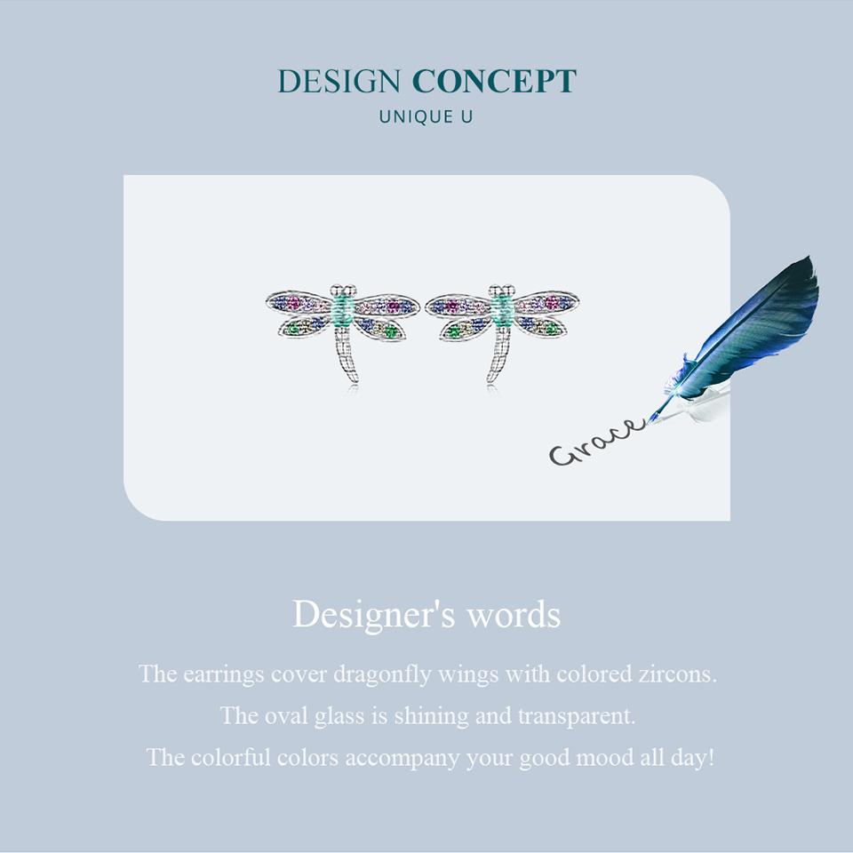 WOSTU 925 Sterling Silver Dragonfly Stud Earrings Insect Earrings for Women Colorful Zircon Fine Jewelry