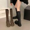 Модные брендовые ботинки женские осень 2024 новые модные маленькие длинные сапоги высокие рыцарские сапоги коричневые тонкие сапоги