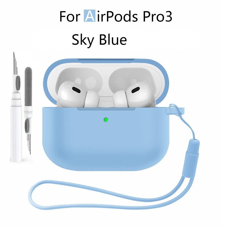 Новый 2025 Чехол для Apple Airpods Pro 3 Мягкий силиконовый Полная защитная крышка с чистящим набором и брелком для чехла Airpods Pro 3