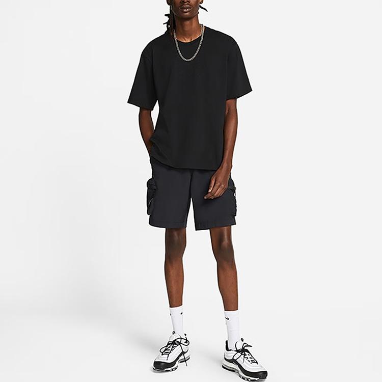 Nike Сплошной цвет с логотипом, свободная футболка с круглым вырезом, мужские топы, черный FB4396-010