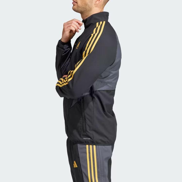 adidas Полосатая приталенная куртка на молнии, мужские куртки, черная HY0641