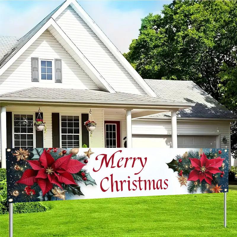 Merry Christmas Holiday Outdoor Christmas Banner, Garden Fence Porch Party Decor