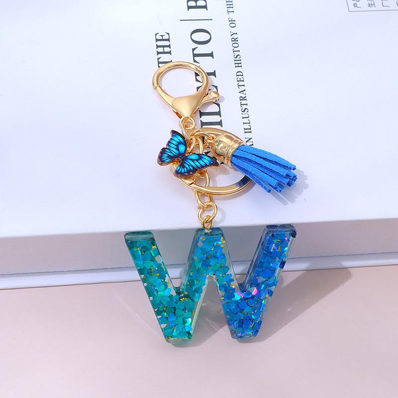 1 шт. Брелок с надписью для подвески на рюкзак, держатель для ключей, брелок с кисточкой, бабочка, милая градиентная смола, синий с пайетками