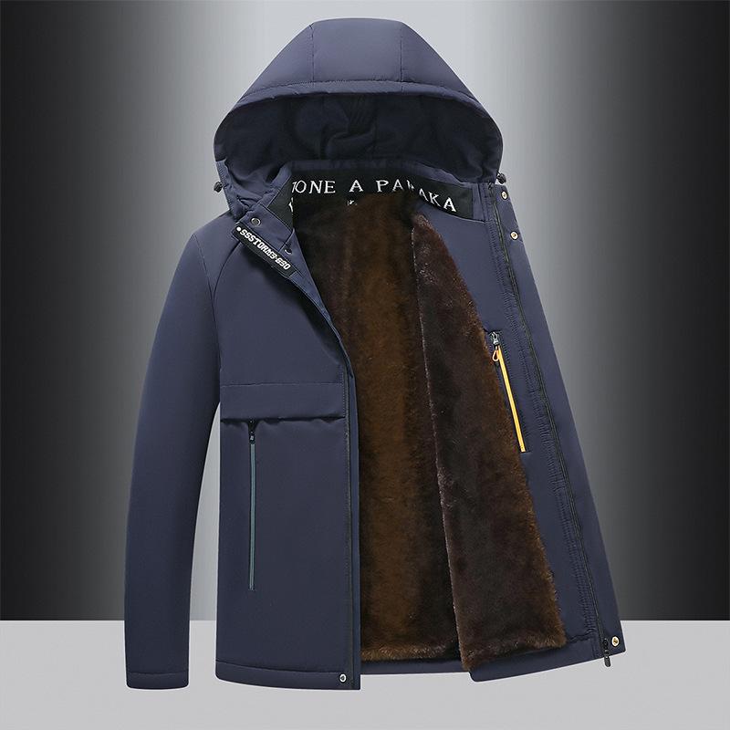 Autumn and Winter Style Parka Plush Coat Winter Coat Middle Aged Men Thickened Cotton Coat Middle Aged Men Cotton Coat Middle Aged Men