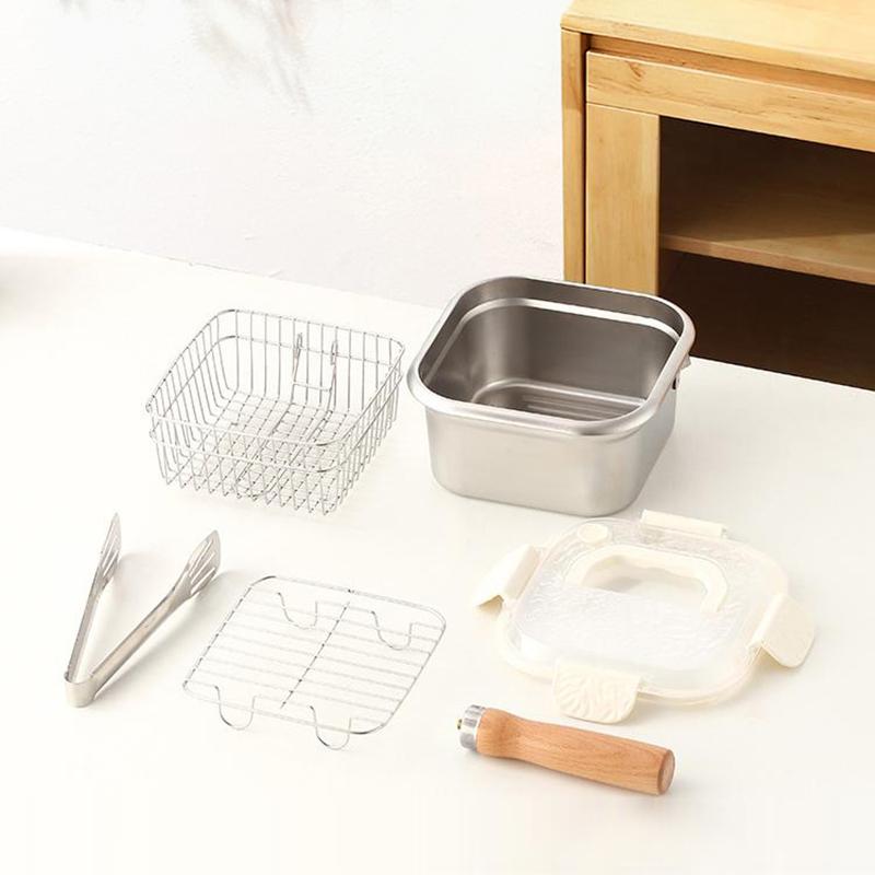 Кастрюля для фритюра из нержавеющей стали Сковорода Экономичная квадратная глубокая сковорода-фритюрница с корзиной и ручкой Универсальная фритюрница с крышкой