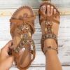 Bohemian Flat Women's Sandals Round Toe Beaded Flower Beach Shoes