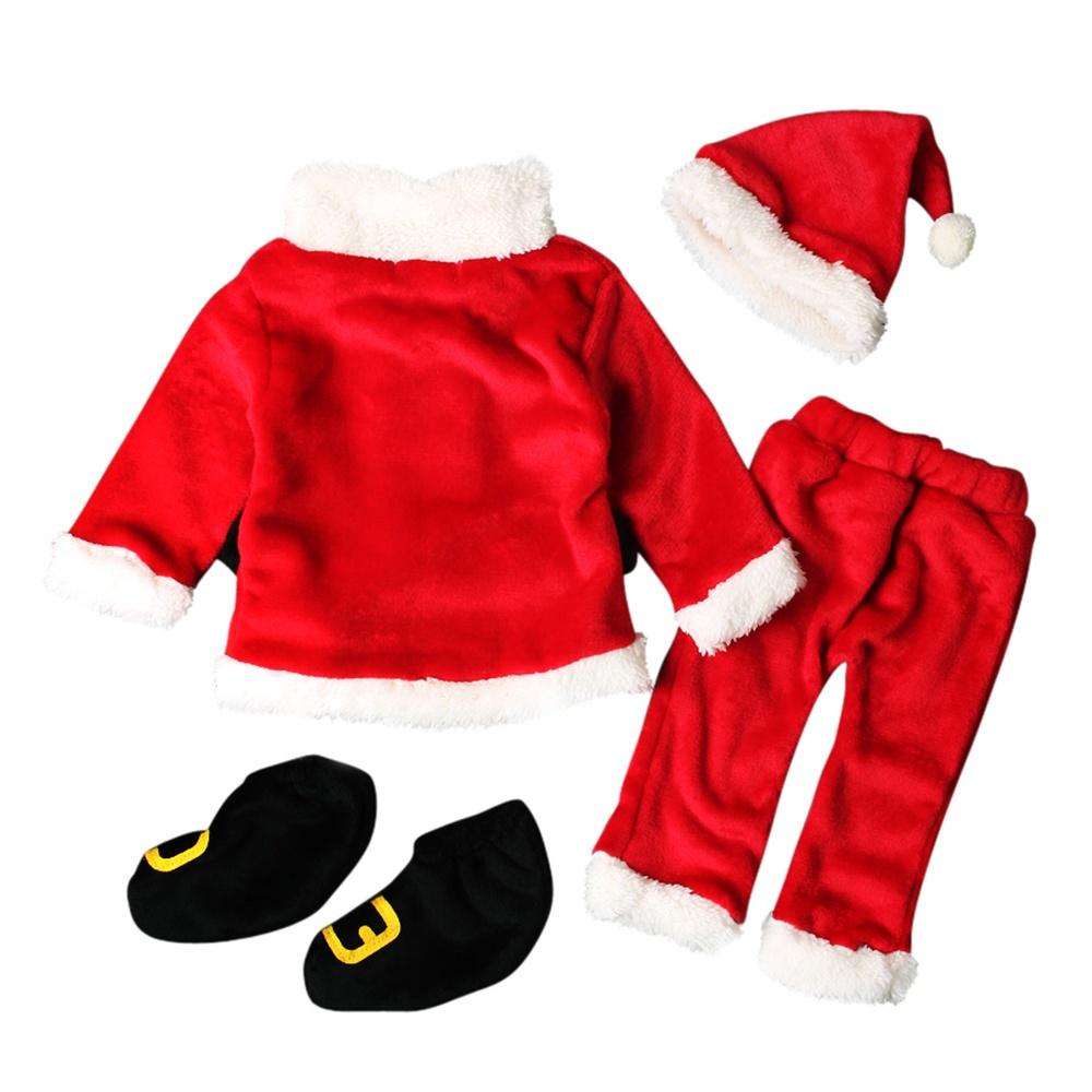Рождественские костюмы Санта-Клауса для косплея для маленьких мальчиков и девочек, комплект из 4 предметов, одежда для детей от 0 до 24 месяцев