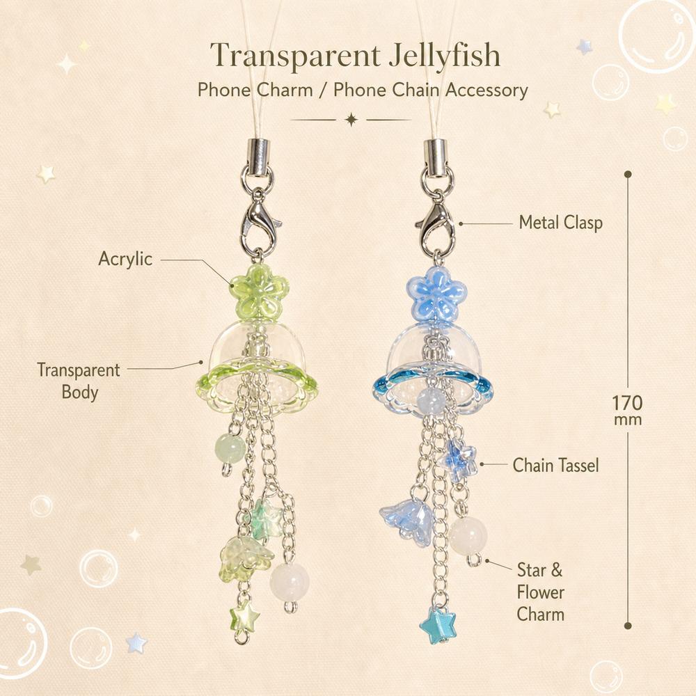 Transparent Phone Charm Star Flower Bead Phone Charm Pendant Mobile Phone Chain Bag Accessories