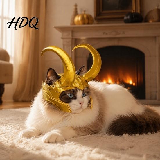 Шляпа-рог для кошек Кошачья корона Шлем Золотой головной убор с отверстиями для ушей